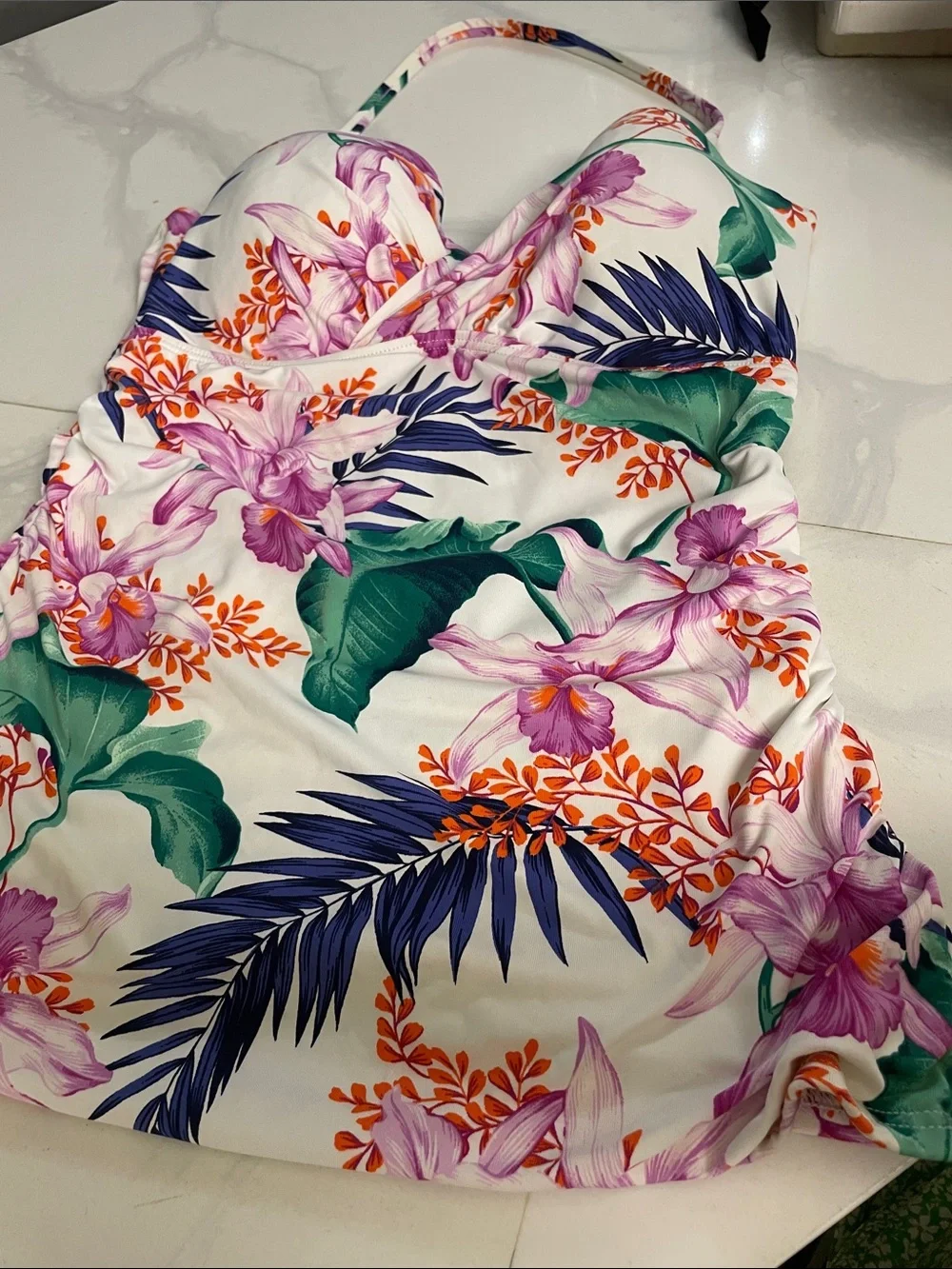 Tommy Bahama Womens Orchid Canopy Halter Print Tankini Top